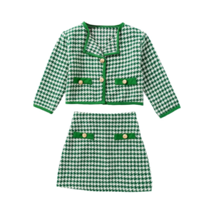 16.png Green Houndstooth Skirt Set