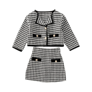 17.png Black & White Houndstooth Skirt Set
